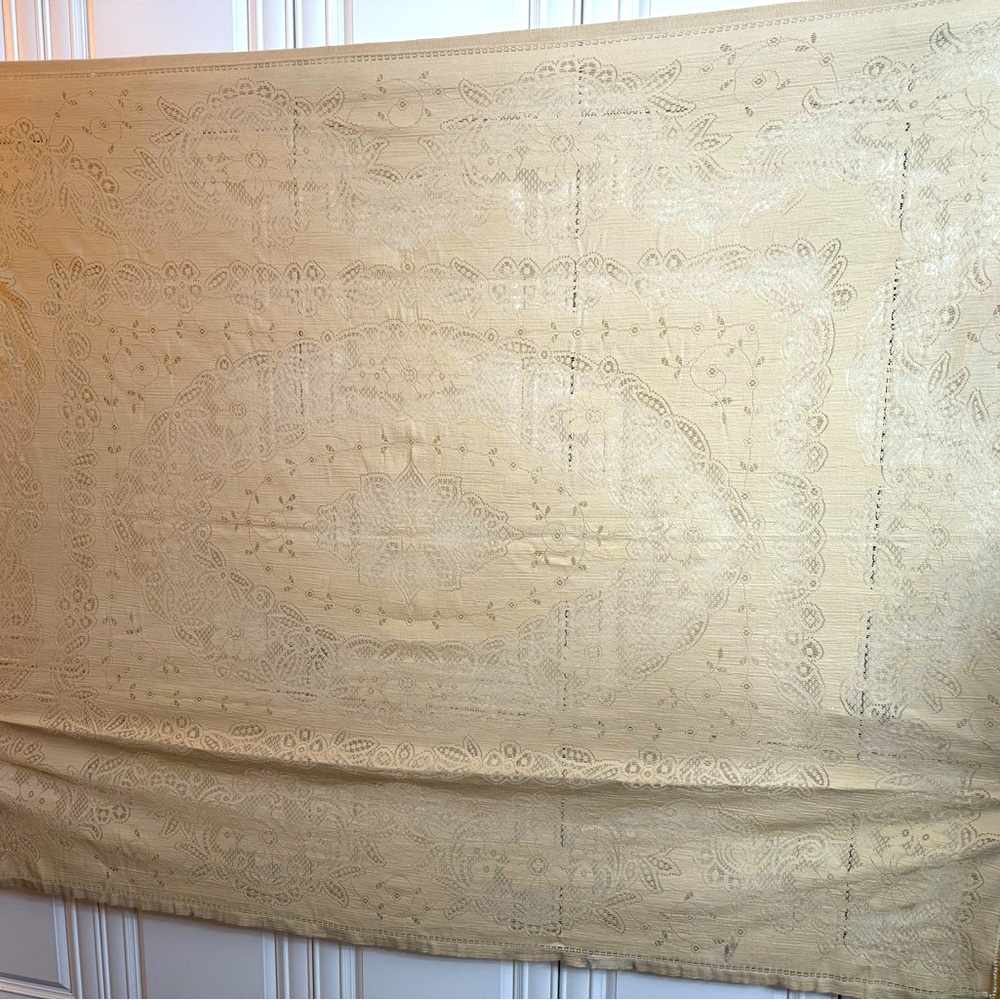 Beige Rectangular Lace Tablecloth 58” Wide x 82” Beautiful Vintage Long Woven